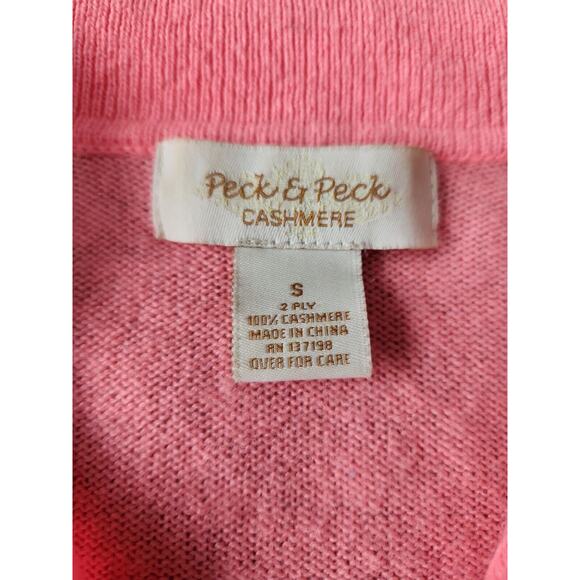 Peck & Peck 100% cashmere Neon Coral V neck Collared Long Sleeve sweater Small - Picture 4 of 6